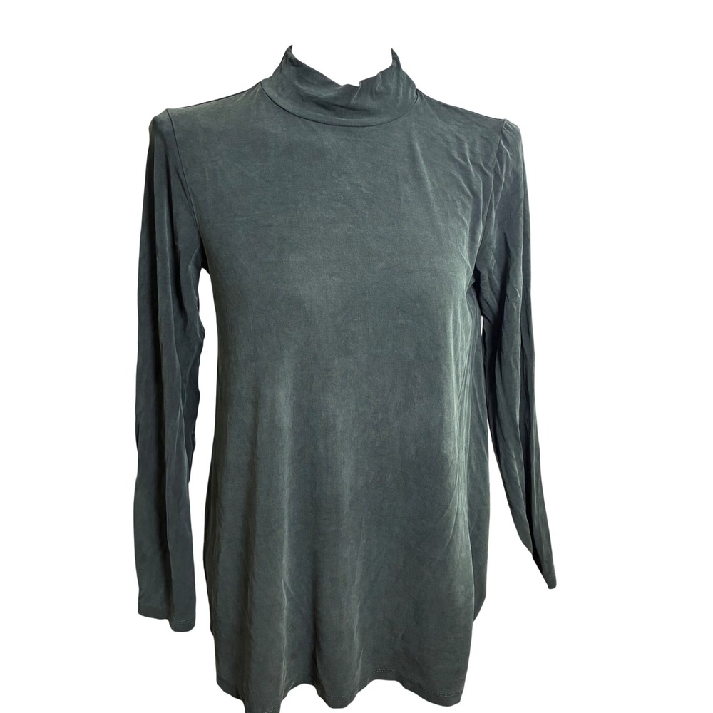 Eileen Fisher Womens Shirt XS Career Mock Neck Cupro Tunic‎ Long Sleeve Green
